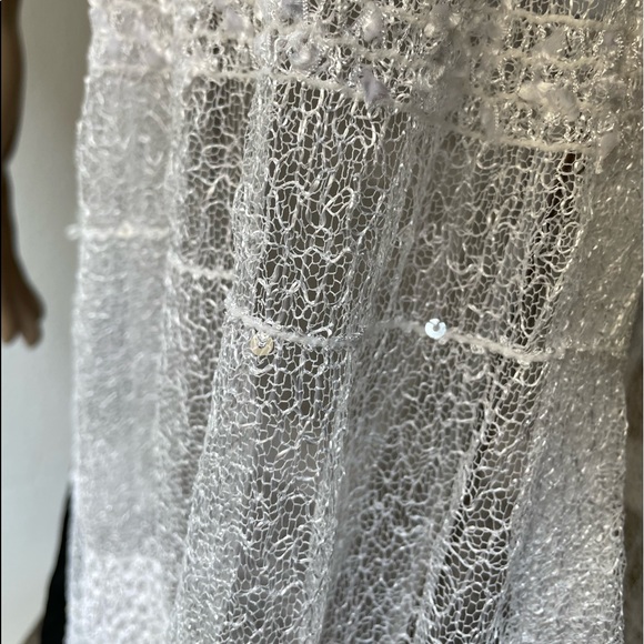 White lace sequined detail ruffled neck  cover up overall long dress OS - Picture 13 of 15